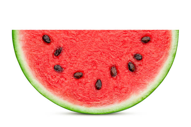 白い背景、クリッピングパス、被写界深度に分離されたスイカのスライス - watermelon ストックフォトと画像