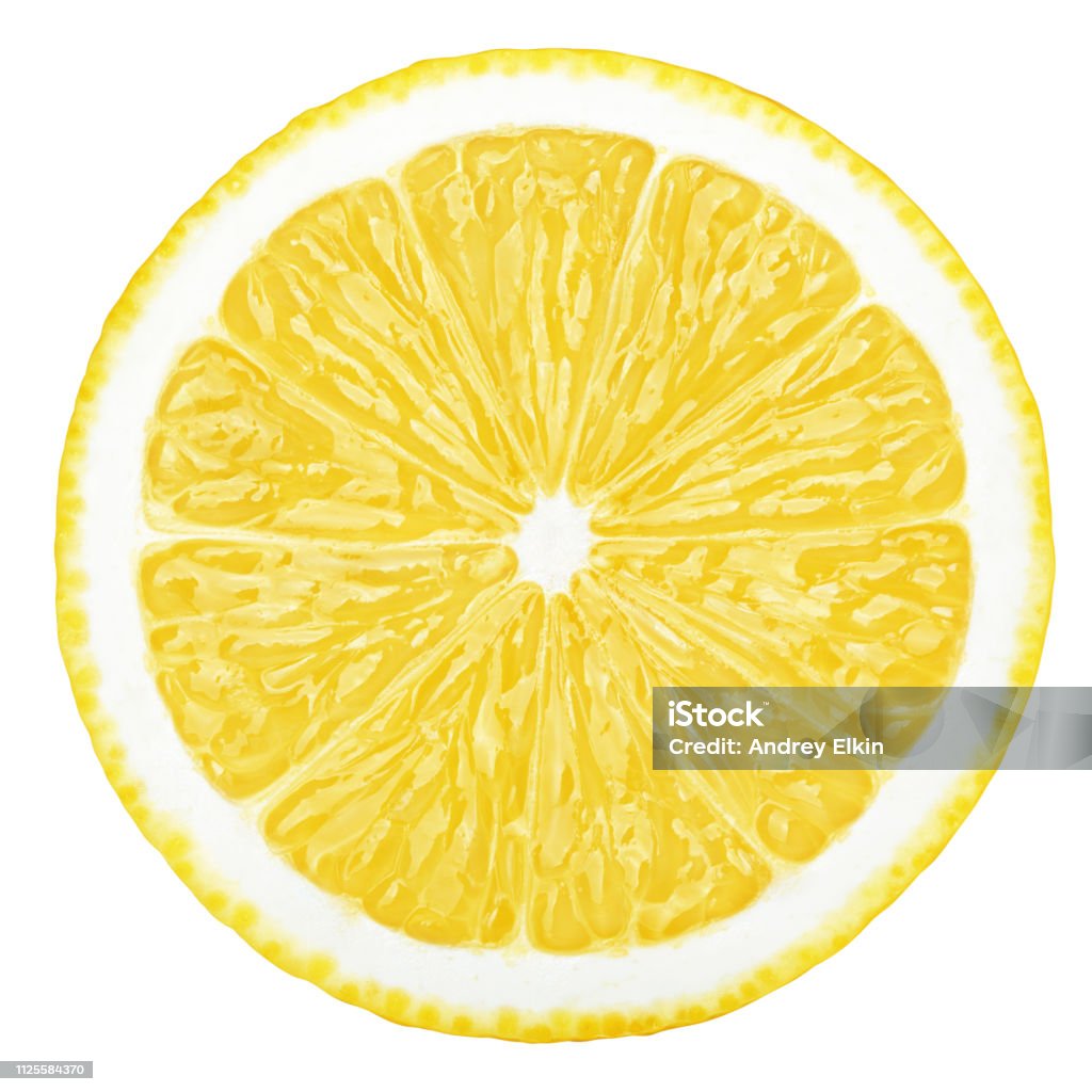 Zitronenscheibe, Schneidepfad, isoliert auf weißem Hintergrund - Lizenzfrei Zitrone Stock-Foto