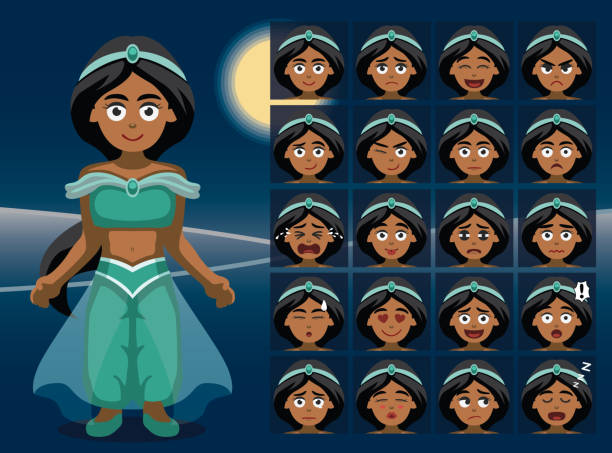 Arabian Night Princess Girl Cartoon Emotion Faces Vector Illustration Stock  Illustration - Download Image Now - iStock