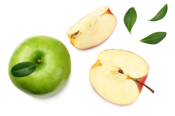 istock green and red apples with slices isolated on white background. top view 1125585745