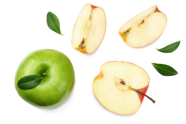 istock green and red apples with slices isolated on white background. top view 1125585747