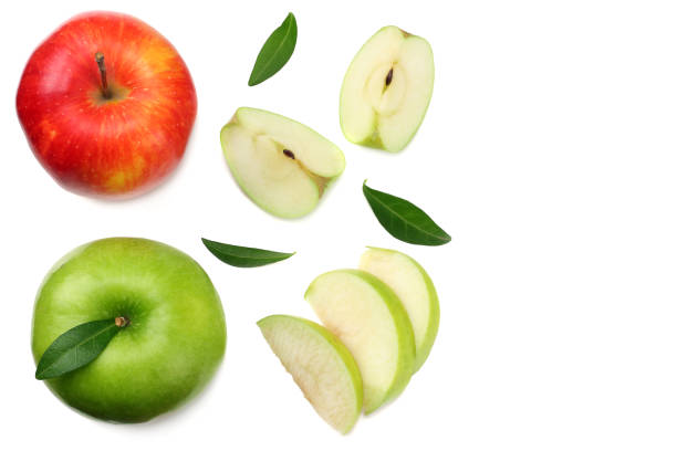 istock green and red apples with slices isolated on white background. top view 1125585748