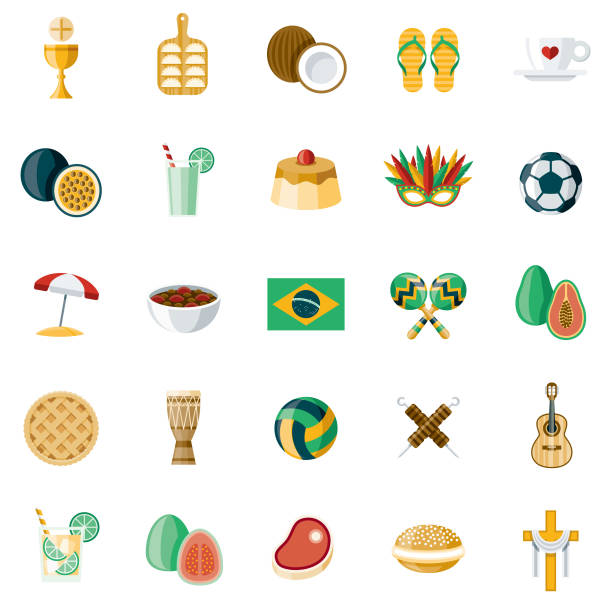 ilustraciones, imágenes clip art, dibujos animados e iconos de stock de conjunto de icono de brasil - pastel de primera comunión