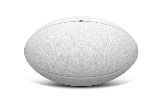 A plain white textured rugby ball on a isolated white background - 3D render