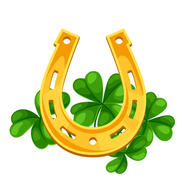 st. patricks day abbildung. hufeisen sie mit klee. - horseshoe stock-grafiken, -clipart, -cartoons und -symbole