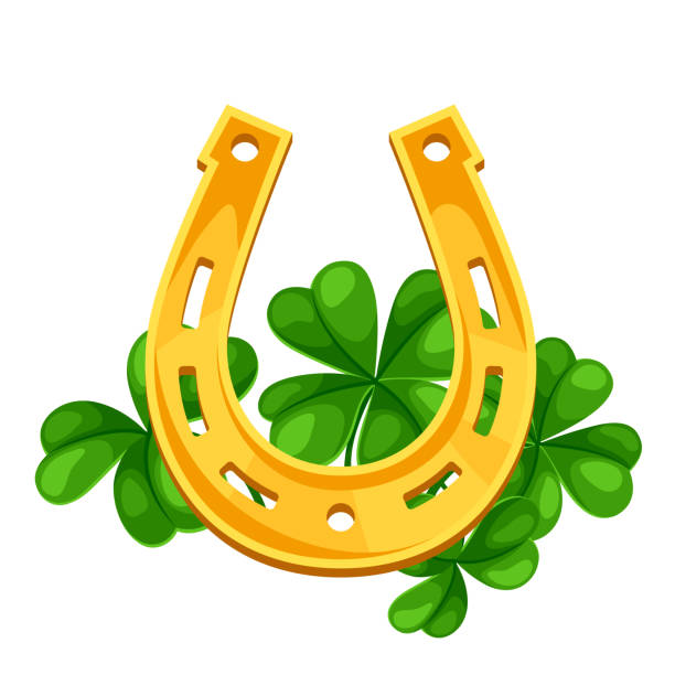 Saint Patricks Day illustration. Horseshoe with clover. Saint Patricks Day illustration. Horseshoe with clover. Irish festive national items. lucky stock illustrations