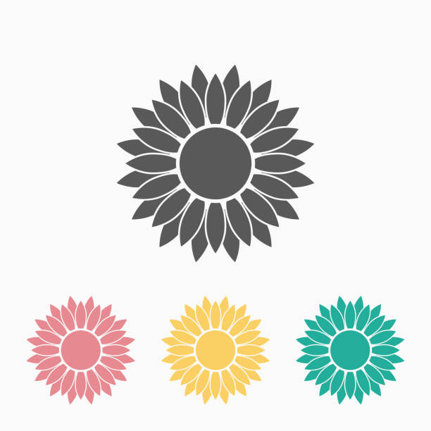 ilustraciones, imágenes clip art, dibujos animados e iconos de stock de icono de girasol - sunflower flower flower bed light