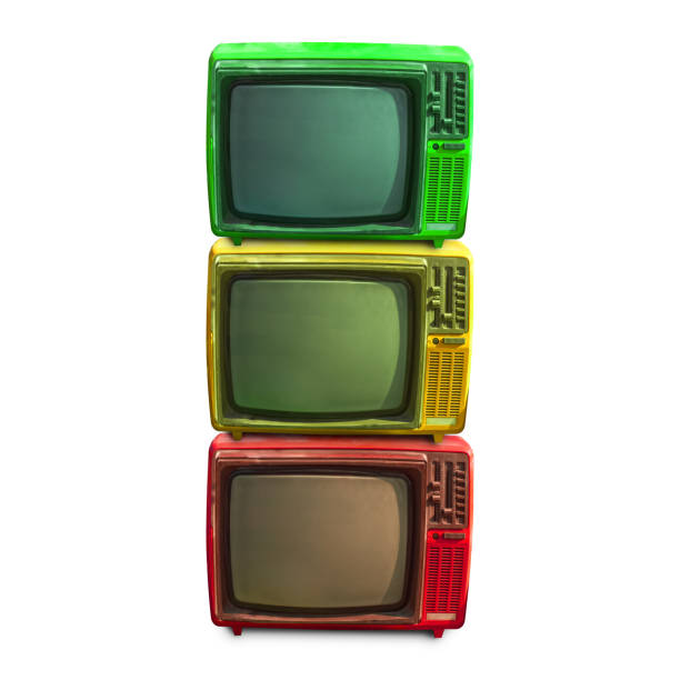 istock Group of colorful retro television isolated on white background 1125590719