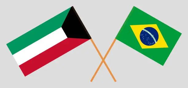 Vector illustration of Brazil and Kuwait. The Brazilian and Kuwaiti flags. Official proportion. Correct colors. Vector