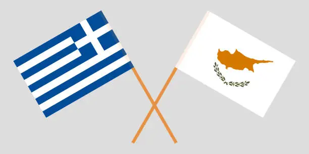 Vector illustration of Cyprus and Greece. The Cyprian and Greek flags. Official proportion. Correct colors. Vector