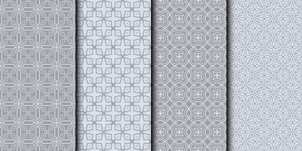 ilustrações de stock, clip art, desenhos animados e ícones de set of geometric background. vector geometrical seamless pattern. for your design, wallpaper, wrapping. grey color - 2042