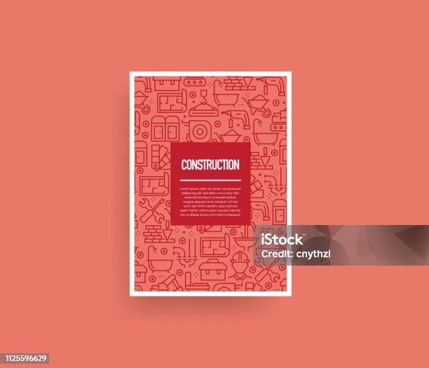 Vector Set Of Design Templates And Elements For Construction Industry In Trendy Linear Style Seamless Patterns With Linear Icons Related To Construction Industry Vector Stock Illustration - Download Image Now