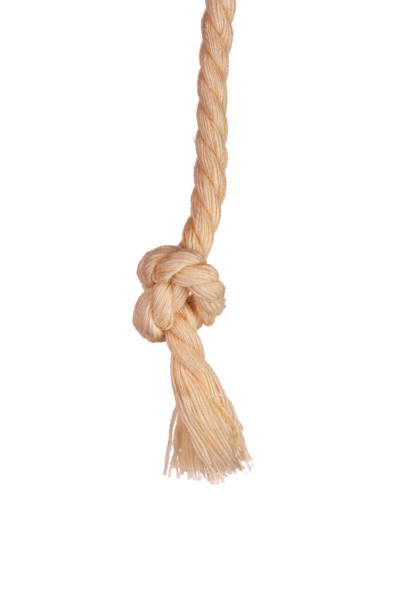 knot on brown rope end against white background - at the end of your rope imagens e fotografias de stock
