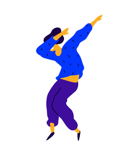 블루 셔츠에 밝은 사람. 벡터입니다. 춤추는 젊은 남자의 그림입니다. 인터넷의 meme 댄스 스튜디오에 대 한 문자입니다. 플랫 스타일입니다. 회사 로고입니다. 긍정적인 행복 한 사람입니다. - 춤 일러스트 stock illustrations
