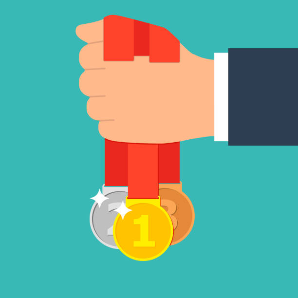 istock Set of medals in his hand. Winner and winner. Vector illustration. 1125602816