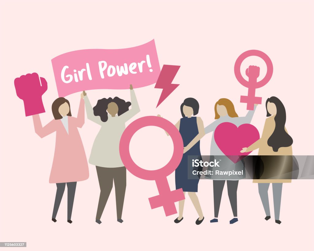 Women with feminism and girl power illustration Girl Power stock vector