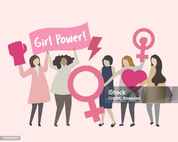 Women With Feminism And Girl Power Illustration Stock Illustration - Download Image Now - Girl Power, Adult, Avatar