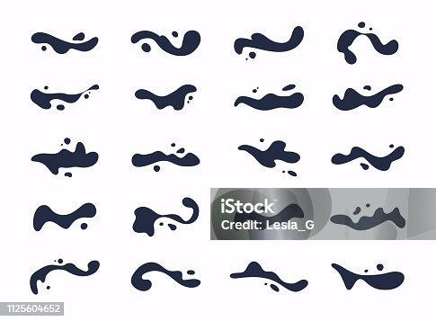 istock Set of abstract waves isolated on white background. Abstract elements, black liquid paint design. Vector illustration. 1125604652