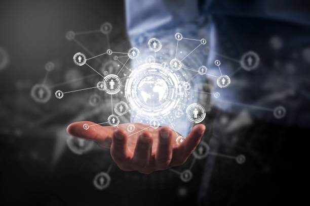 istock Businessman holding social media network 1125607249