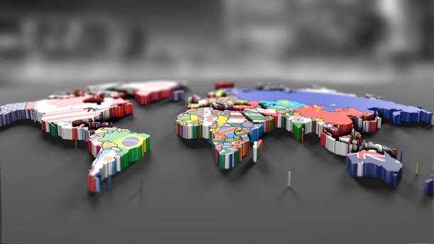 World map with all states and their flags World map with all states and their flags,3d render diplomacy stock pictures, royalty-free photos & images