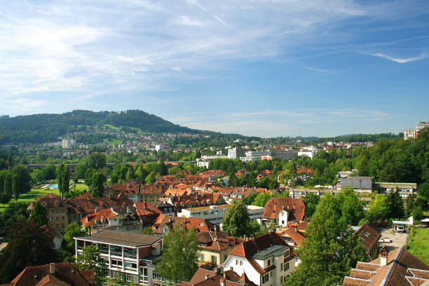 bellissimo panorama della città di berna - berne canton switzerland landscape travel foto e immagini stock