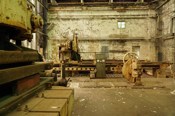istock Interior view of old abandoned industry factory 1125609512