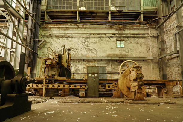istock Interior view of old abandoned industry factory 1125609513