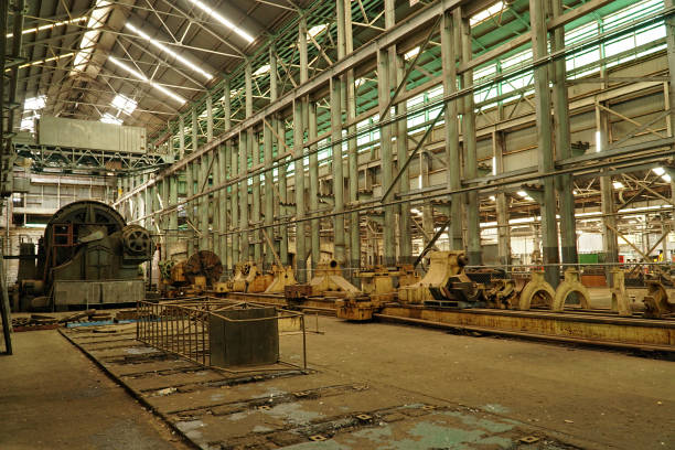 istock Interior view of generic old machinery factory 1125609570