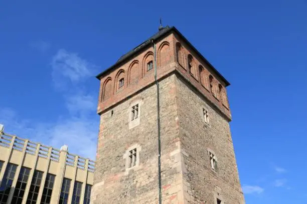 Chemnitz city in Germany (State of Saxony). Red Tower, part of former city walls. Medieval landmark.