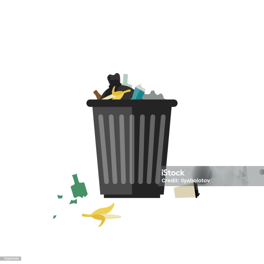 Trash can full Trash can full. Garbage bin filled with waste Garbage Can stock vector