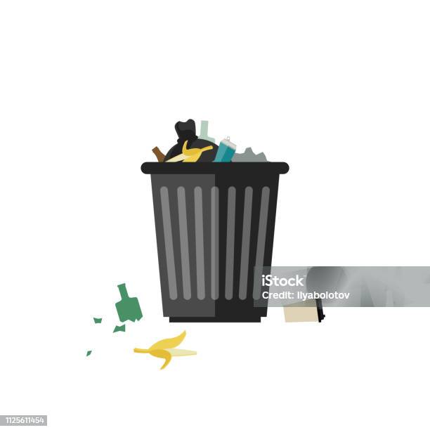 Trash Can Full Stock Illustration - Download Image Now - Garbage Can, Garbage, Wastepaper Basket