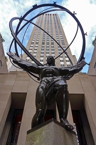 New York City, NY / USA - August 2012: The Atlas Statue at Rockefeller Center
