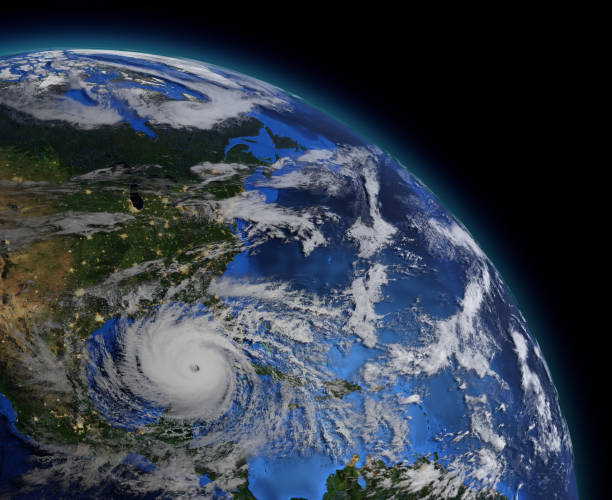 공간에서 본 한 태풍 nasa에서 제공 하는이 이미지의 요소입니다. - hurricane florida 뉴스 사진 이미지