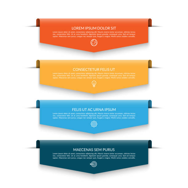 Infographic banner with 4 colorful arrows Infographic banner with 4 colorful arrows, labels, tags. Origami style. Can be used for diagram, numbers options, chart, report, web design website infographics stock illustrations