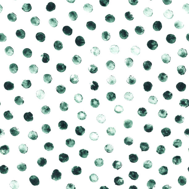 ilustrações de stock, clip art, desenhos animados e ícones de small dark green dots spontaneously stamped on a white sheet - roughly unevenly applied paint - abstract handmade surface pattern in vector - unevenly