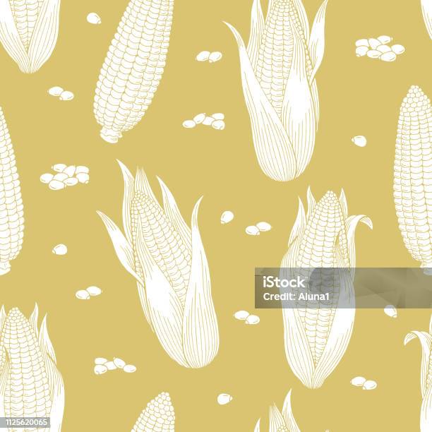 Corn Color Layout Corn Graphic Yellow Color Seamless Pattern Background Sketch ...