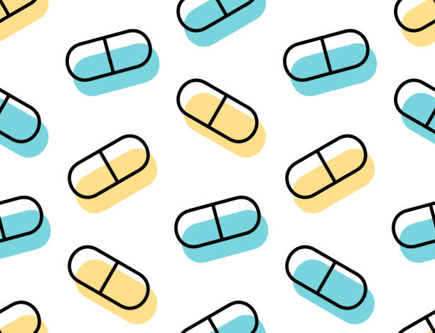 ilustraciones, imágenes clip art, dibujos animados e iconos de stock de patrón sin fisuras con drogas píldoras y cápsulas - pills