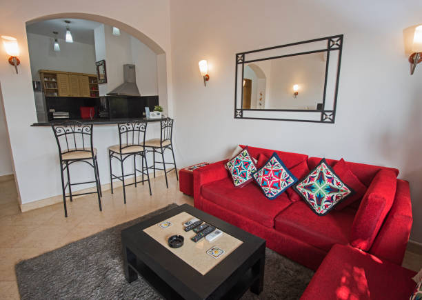 istock Interior design of luxury apartment living room with corner sofa 1125624507