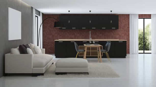 istock Modern house interior. Interior design in the style of Loft. 3D rendering. 1125627331