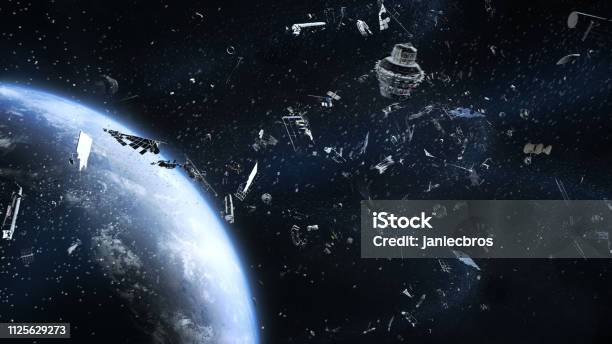 Galactic Trash Orbiting Earth Stock Photo - Download Image Now - Garbage, Outer Space, Empty