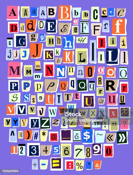 Alphabet Collage Abc Vector Alphabetical Font Letter Cutout Of N - Arte vetorial de stock e mais imagens de Texto