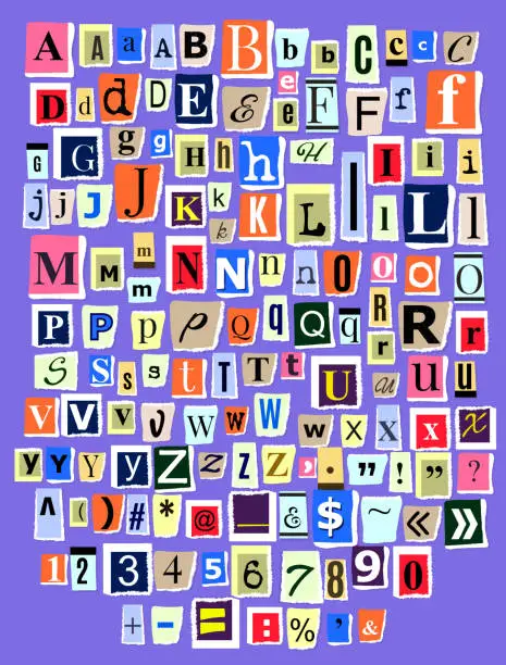 Vector illustration of Alphabet collage ABC vector alphabetical font letter cutout of n