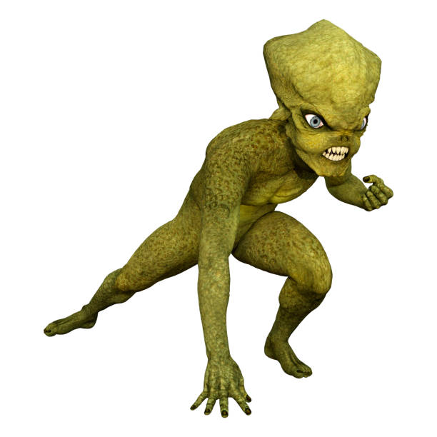 istock 3D illustration green alien on white 1125631968