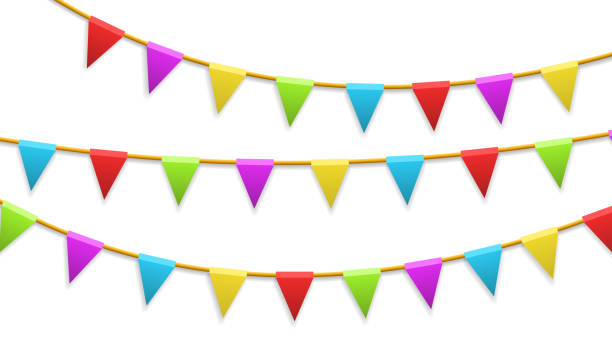istock Colored garland flags isolated on white. Carnival, birthday, celebration, party, new year or festival concept. Vector illustration 1125632004
