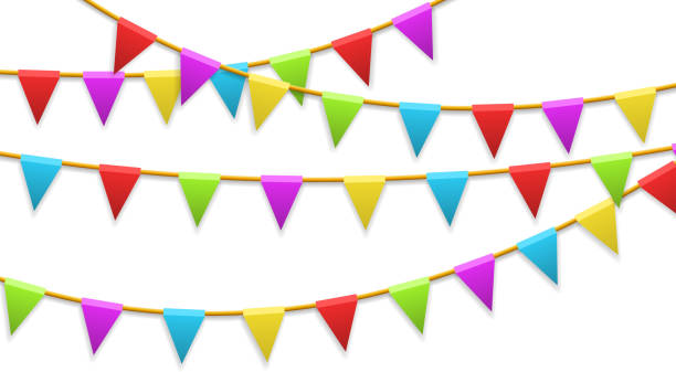 istock Colored garland flags isolated on white. Carnival, birthday, celebration, party, new year or festival concept. Vector illustration 1125632172