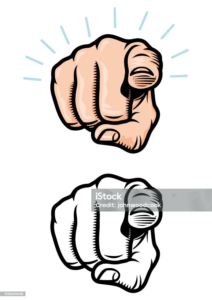 Pointing finger illustration A pointing finger, in colour and black and white Pointing stock vector