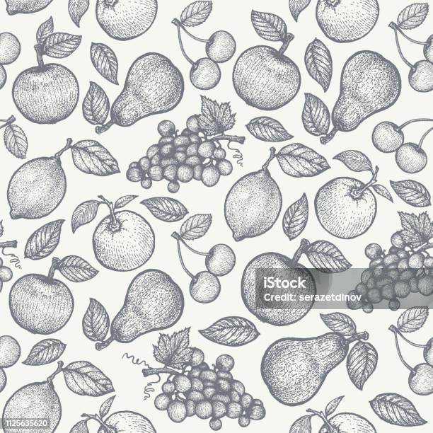 Rustic Fruits Pattern Retro Pattern With Fruits Stock Illustration - Download Image Now ...