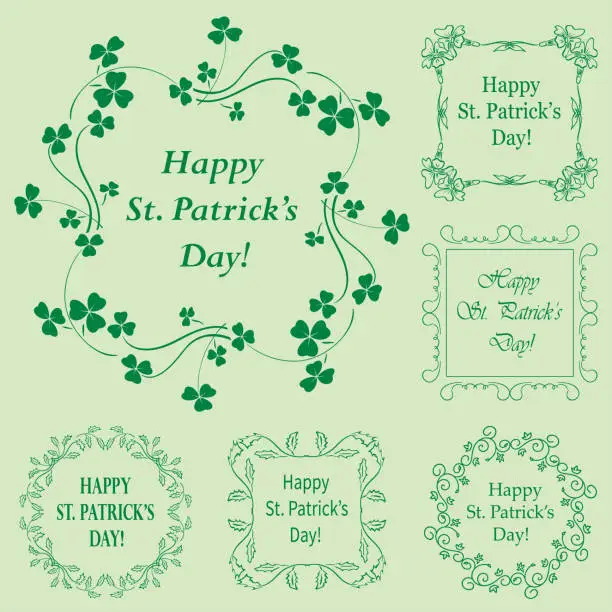 Vector illustration of green floral vector frames with clover for saint patrick holiday