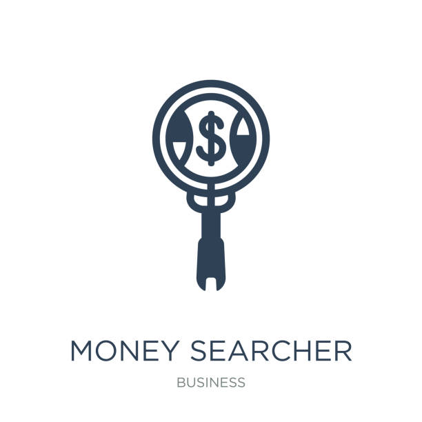 ikona wyszukiwania pieniędzy wektor na białym tle, wyszukiwarka pieniędzy t - searcher stock illustrations