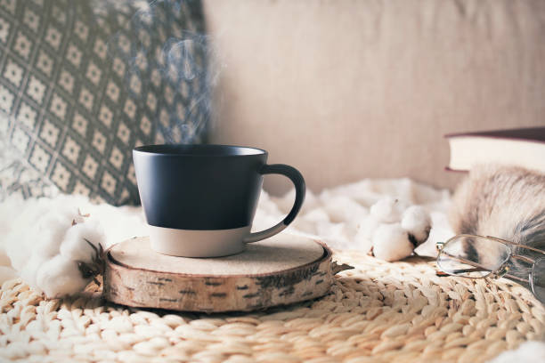Morning of weekend with cup of coffee